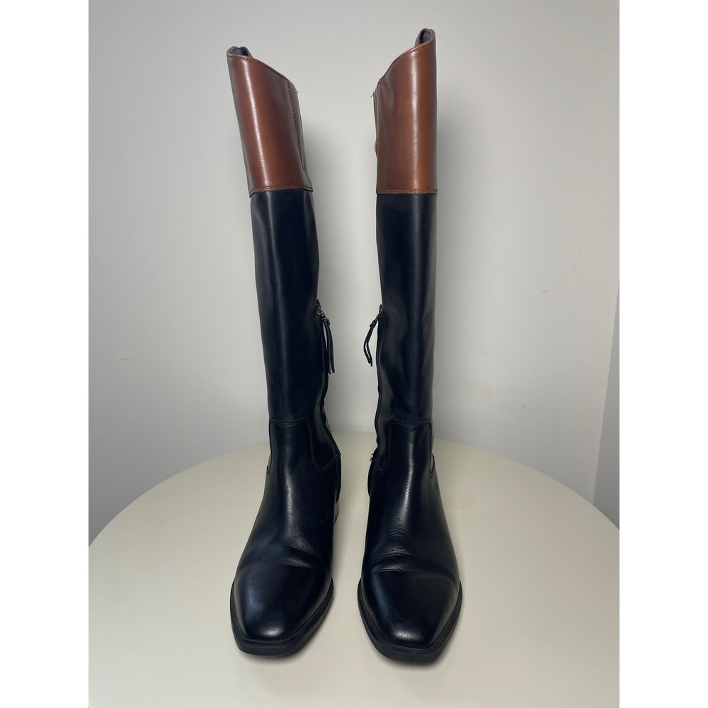 Sam Edelman Drina Leather Tall Riding Boots Black Brown Two Tone Size 7.5 M - Picture 2 of 11